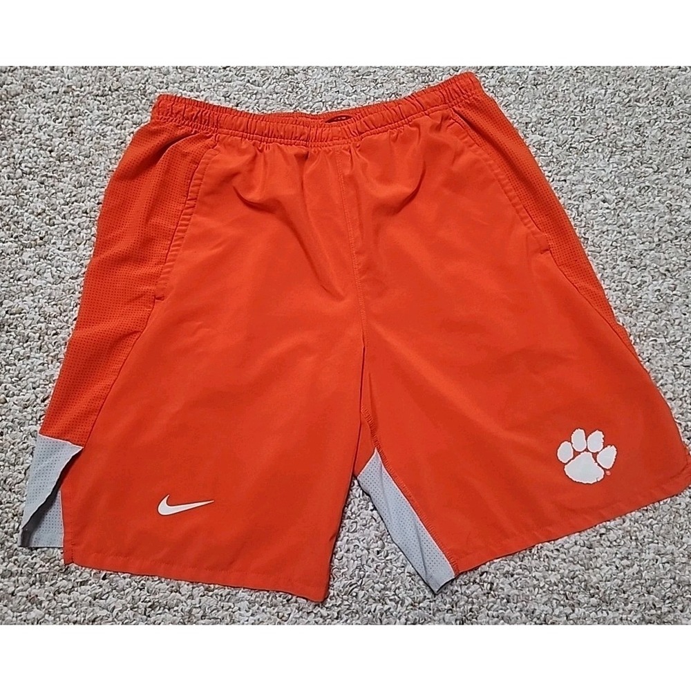 Nike Clemson Tigers Shorts Mens Medium Orange Grey Logo Swoosh Athletic Active